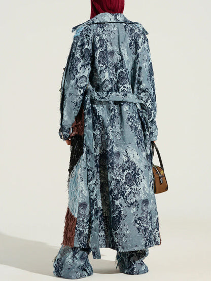 Denim Distressed Patchwork Trench & Pants