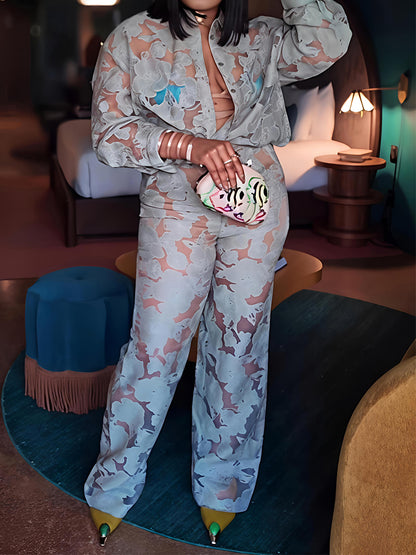 Lace Floral Pant Elegant Two Pieces Set