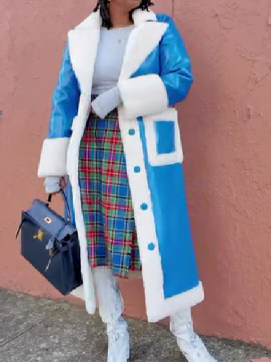 Patent Leather Plush-Trim Coat