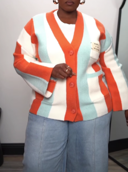 Contrast Bohemian Striped Knit Cardigan