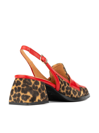 Leopard-Print Red Thick-Heeled Sandals