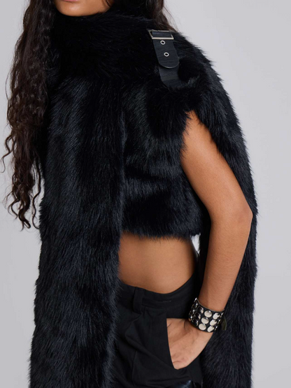 Removable Faux Fur Cape Sleeveless Jacket