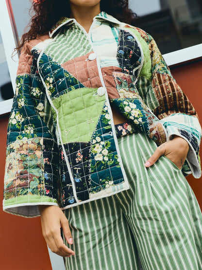 Asymmetrical Print Patchwork Loose Jacket