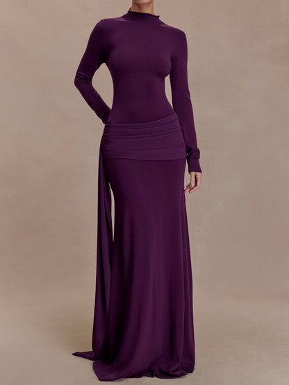 Elegant High Neck Knitted Maxi Dress