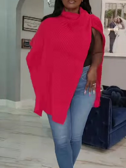 Knitted Turtleneck Split Top