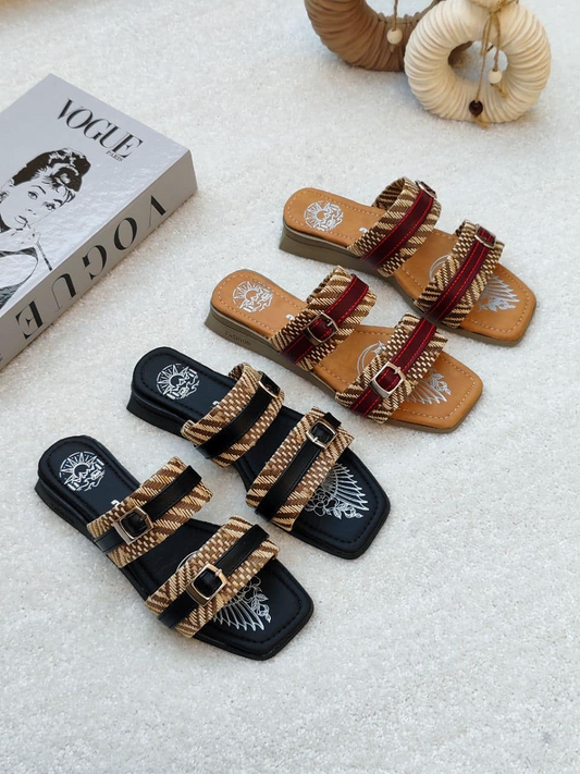 Leather Double-Button Flat Sandals