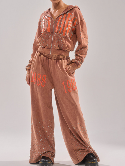 Rhinestone Decorative Sports Style Suit