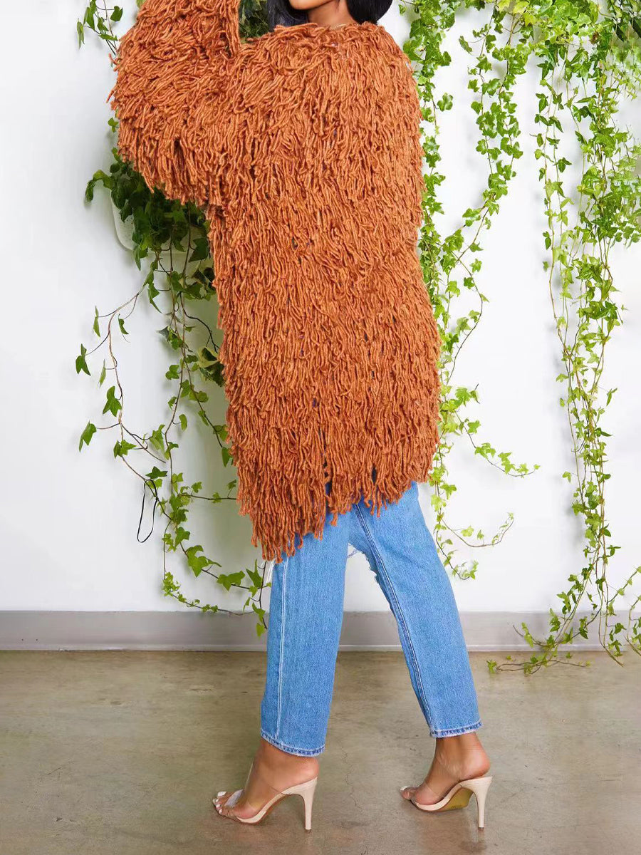 Knitted Crochet Fringe Sweater Cardigan