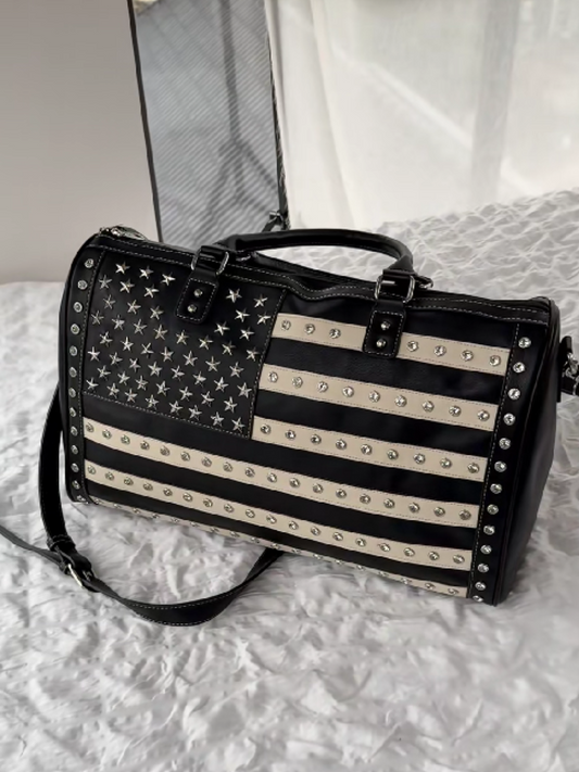 American Flag Studded Faux Leather Large Bag