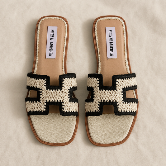 Black White Crochet Mule Sandals