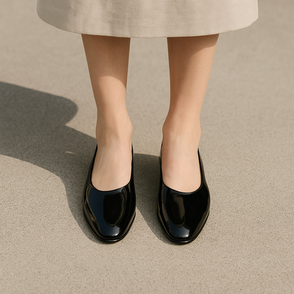 Black Patent Leather Low - Heel Flats