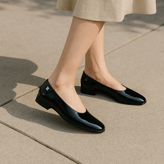 Black Patent Leather Low - Heel Flats
