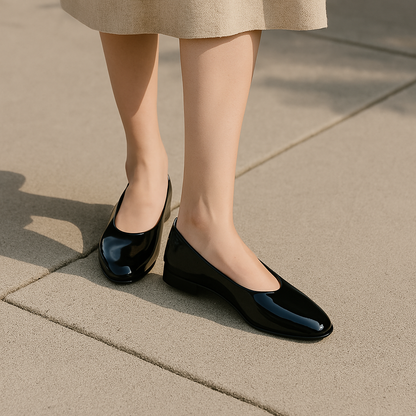 Black Patent Leather Low - Heel Flats