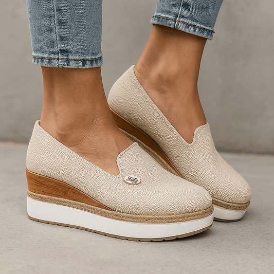 Linen - Textured Espadrille Wedge Loafers