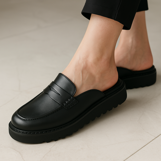 Leather Platform Loafer Mules