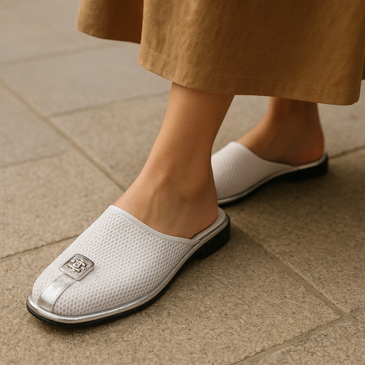 Mesh And Metallic Mules