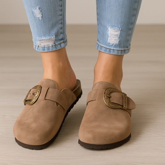 Chunky Buckle Suede Mules