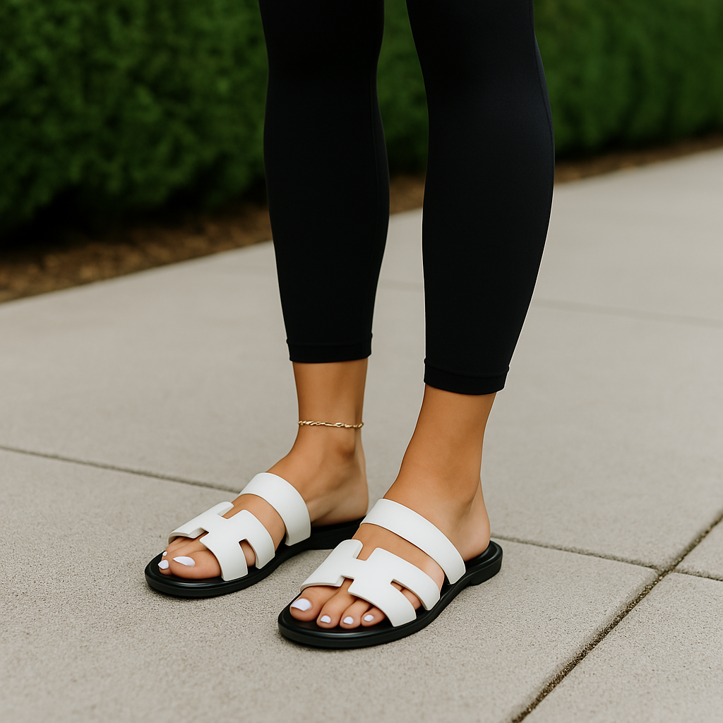 Cut - Out Slide Sandals with Contrast Design