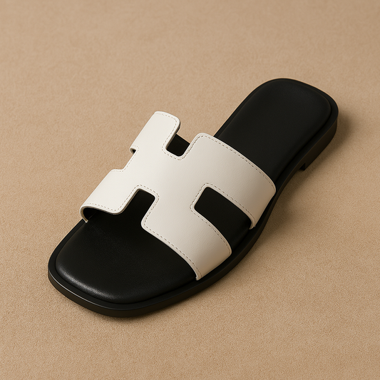 Cut - Out Slide Sandals with Contrast Design