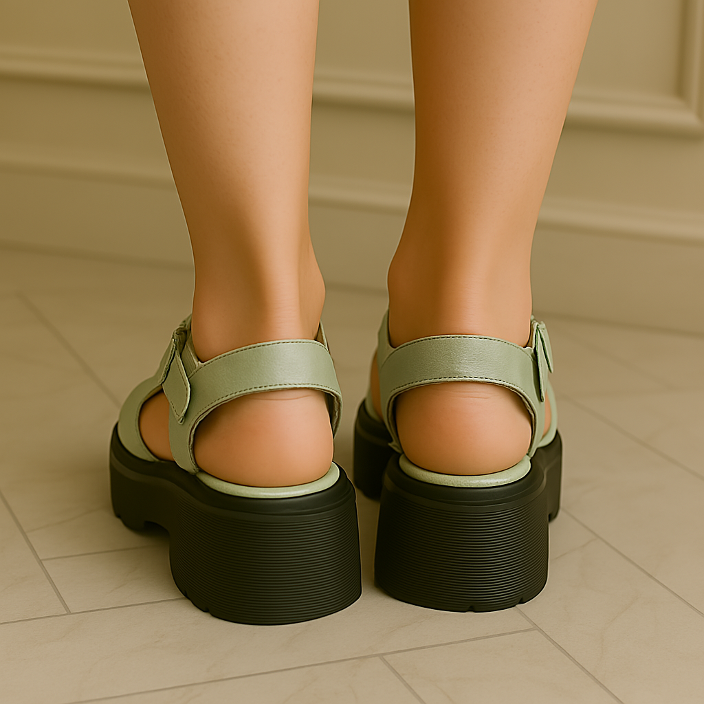 Floral - Cutout Light Green Platform Sandals