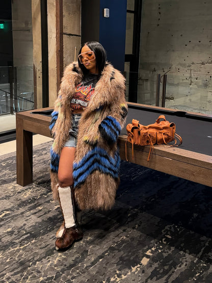 Contrast Faux Fur Coat