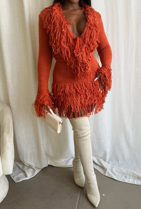 Fringe Knit Skirt 2pc Set