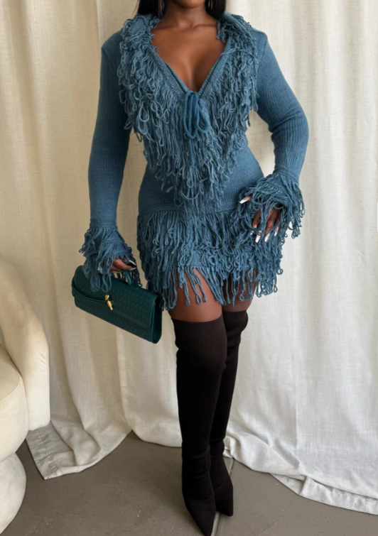 Fringe Knit Skirt 2pc Set