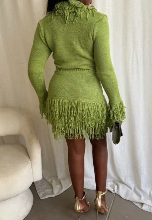 Fringe Knit Skirt 2pc Set