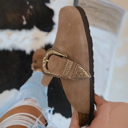 Chunky Buckle Suede Mules