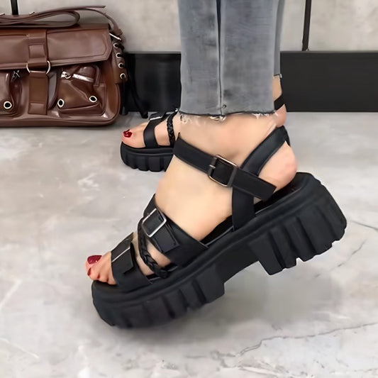 Edgy Black Platform Gladiator Sandals