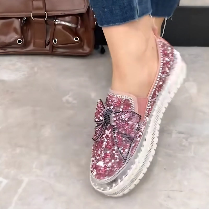 Glitter Bow Embellished Platform Loafers
