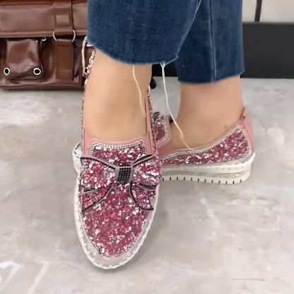 Glitter Bow Embellished Platform Loafers