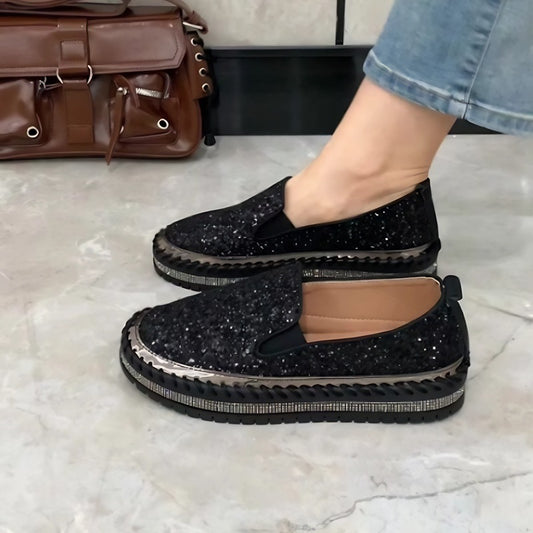 Sparkling Black Slip On Loafers