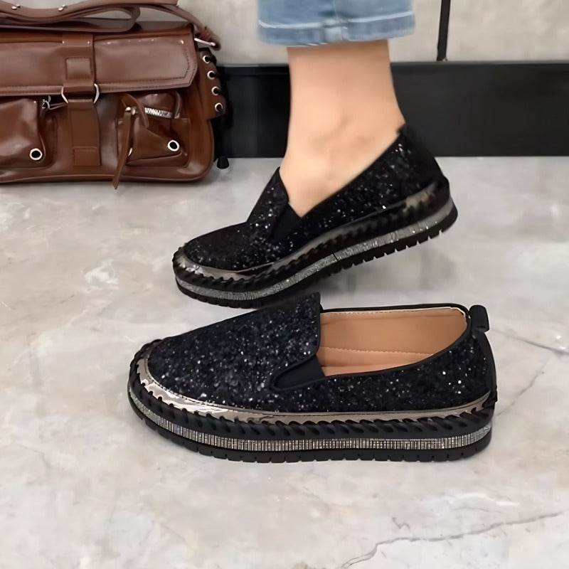 Sparkling Black Slip On Loafers