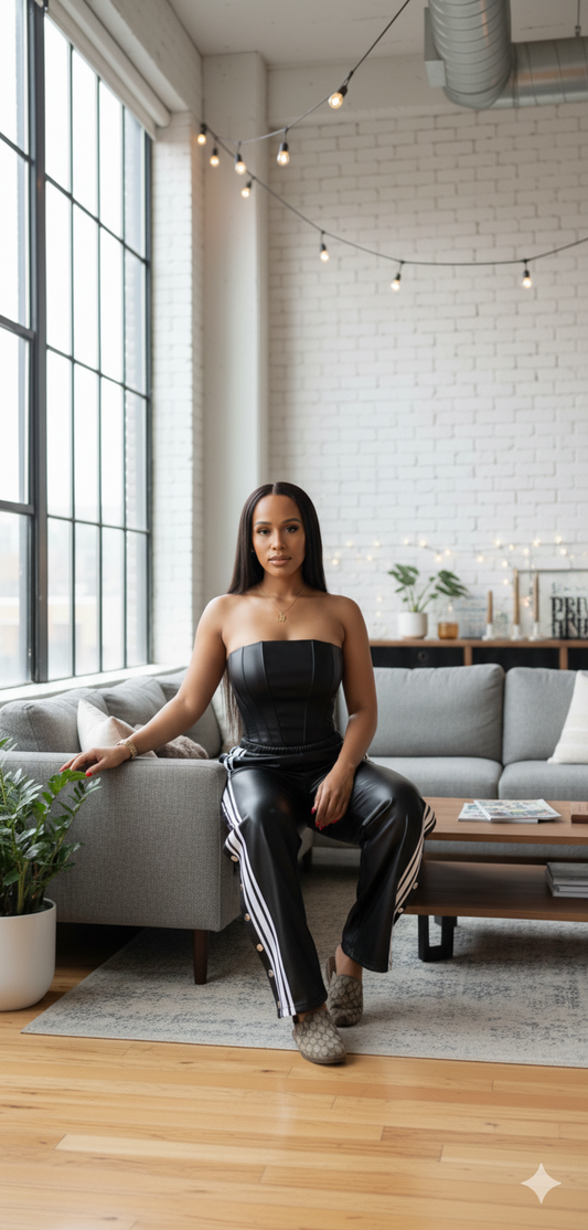 Black Faux Leather Two Piece Set