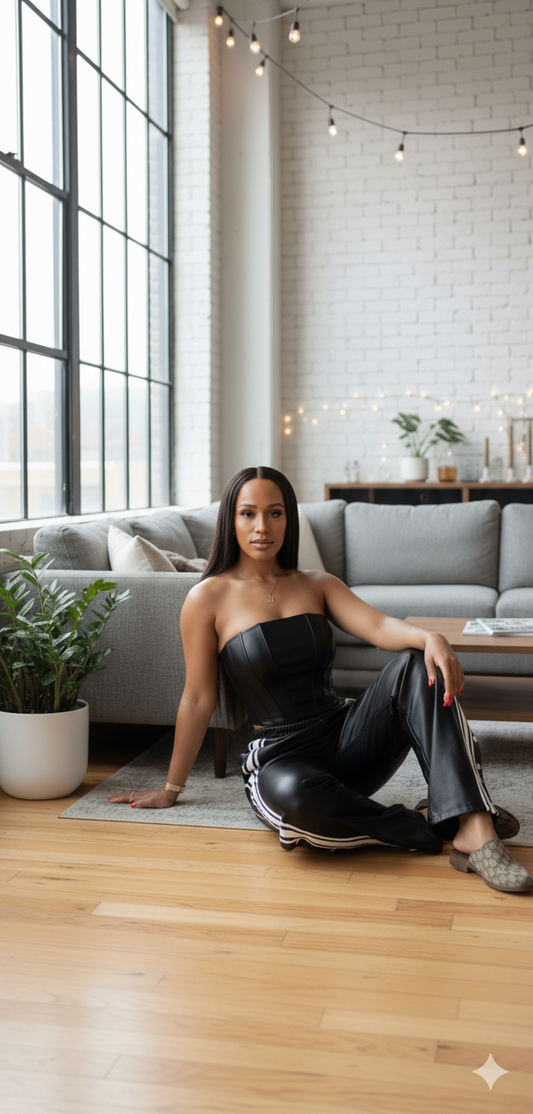Black Faux Leather Two Piece Set