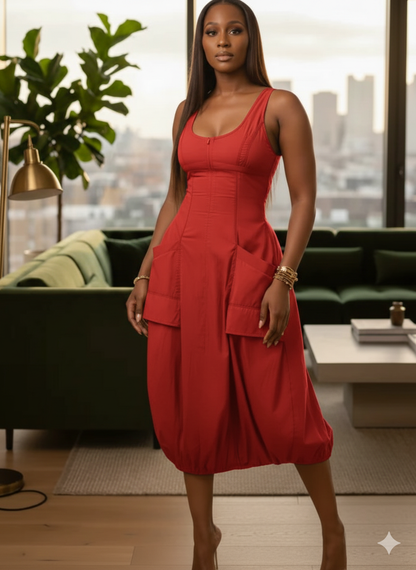 Olive Bubble Hem Midi Dress