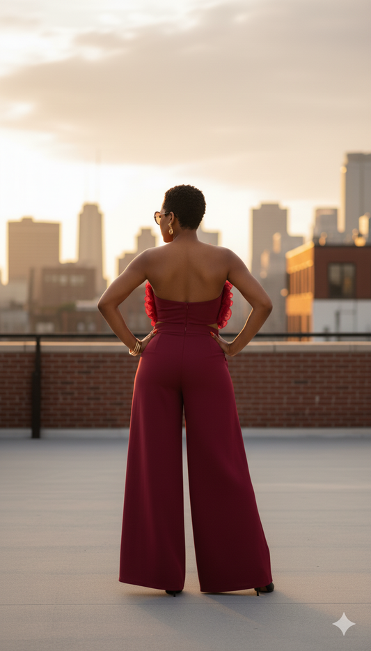 Magenta Ruffled One - Shoulder Set