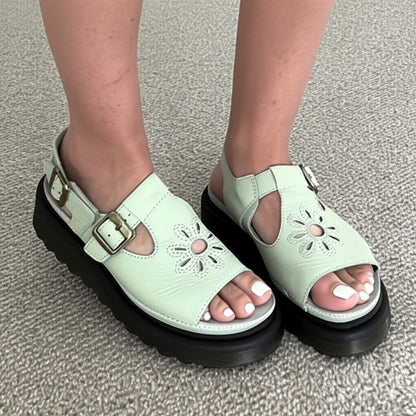 Floral - Cutout Light Green Platform Sandals