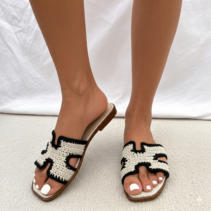 Black White Crochet Mule Sandals