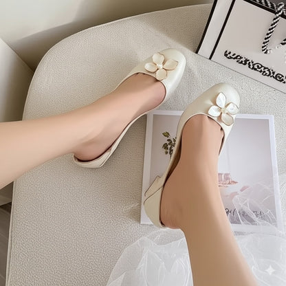 Beige Flower Embellished Soft Sole Flats