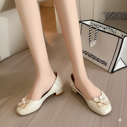 Beige Flower Embellished Soft Sole Flats