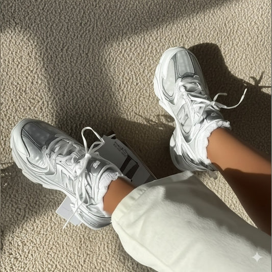 Silver Polka Dot Chunky Lace - Up Sneakers