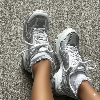 Silver Polka Dot Chunky Lace - Up Sneakers