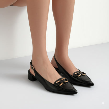 Toe Slingback Heels with Gold Hardware