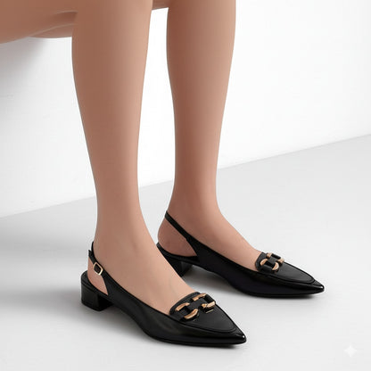 Toe Slingback Heels with Gold Hardware
