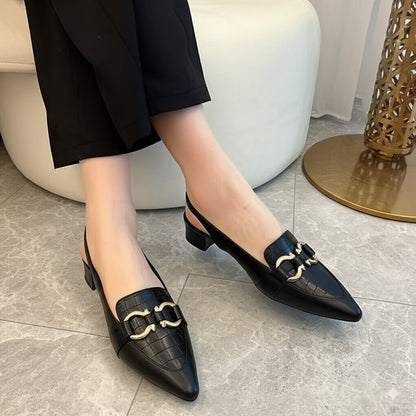 Toe Slingback Heels with Gold Hardware