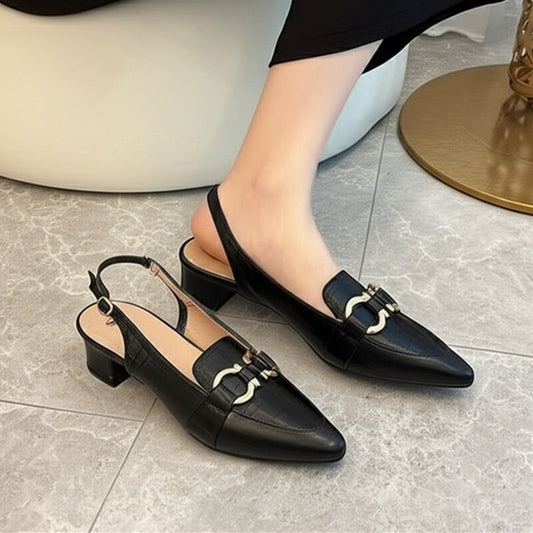 Toe Slingback Heels with Gold Hardware