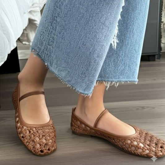 Brown Crochet Slingback Flats