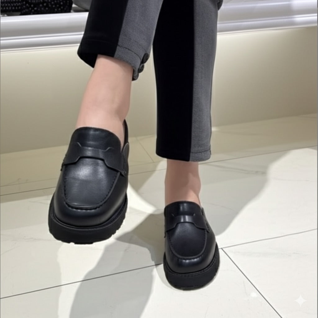 Leather Platform Loafer Mules
